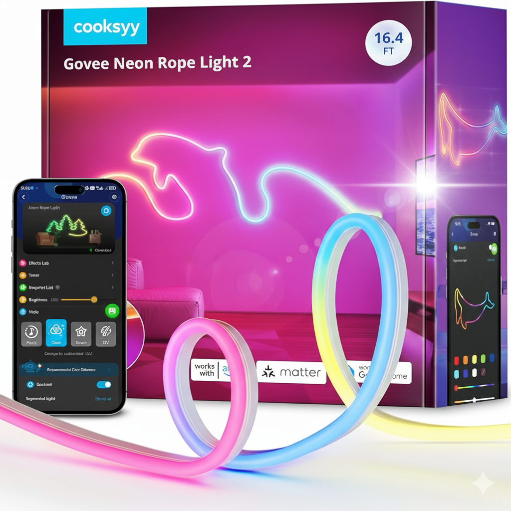 NeonGlow Smart Rope Strip Light with Music Syncing (5 Meters) by Cooksyy